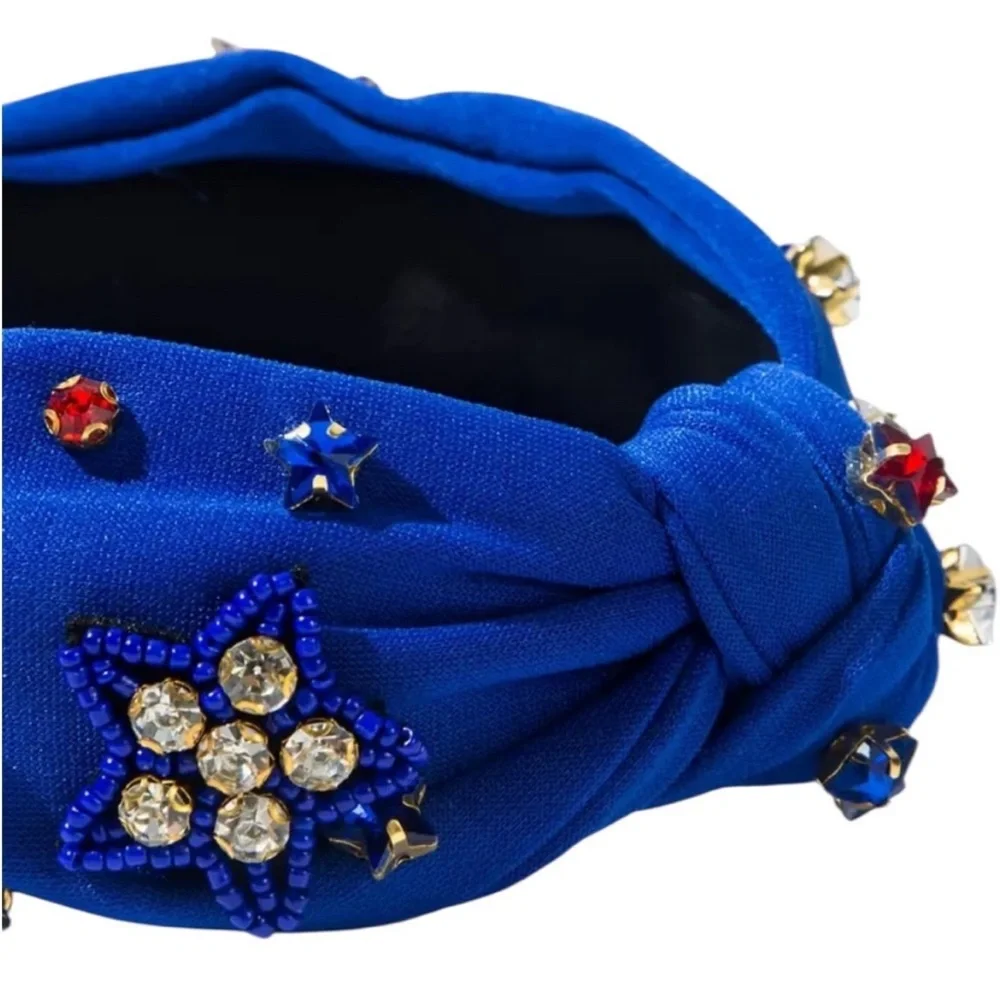 Blue Patriotic Beaded Star Headband